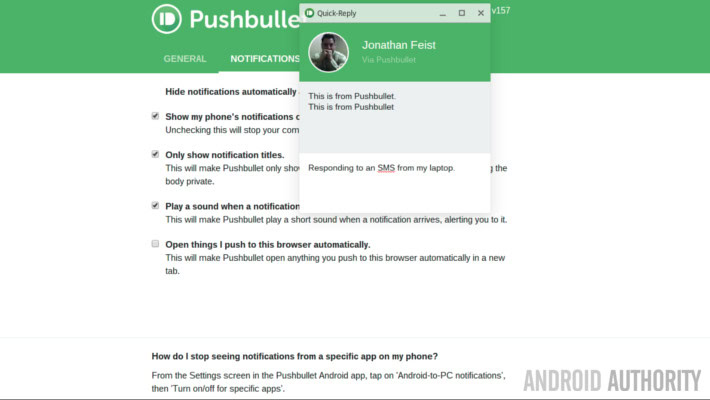 Pushbullet Web SMS reply