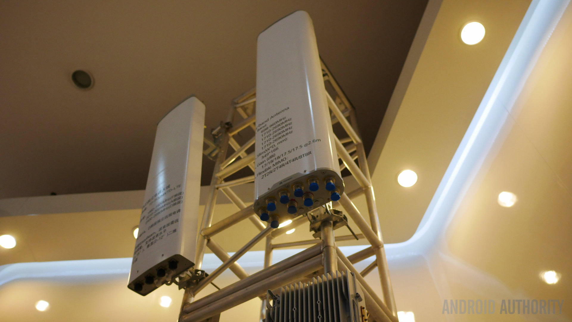 5G network tower radio mounted on scaffolding
