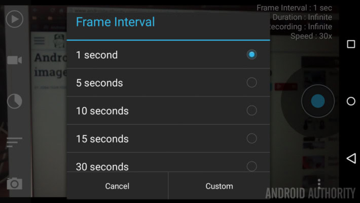 Framelapse Time Interval Settings