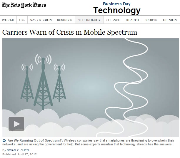 The New York Times reporting on the wireless carriers spectrum warnings in 2012.
