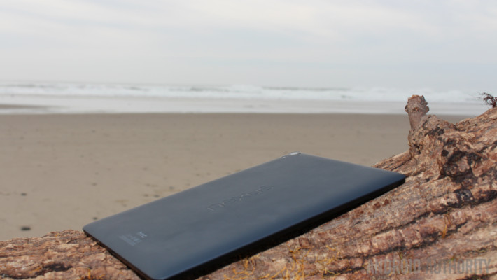 Nexus 9 on a log at the beach