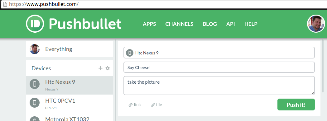 Pushbullet website Note