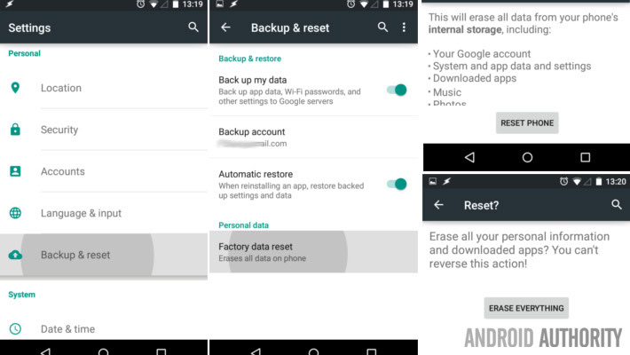 Android Lollipop Nexus 7 factory reset steps