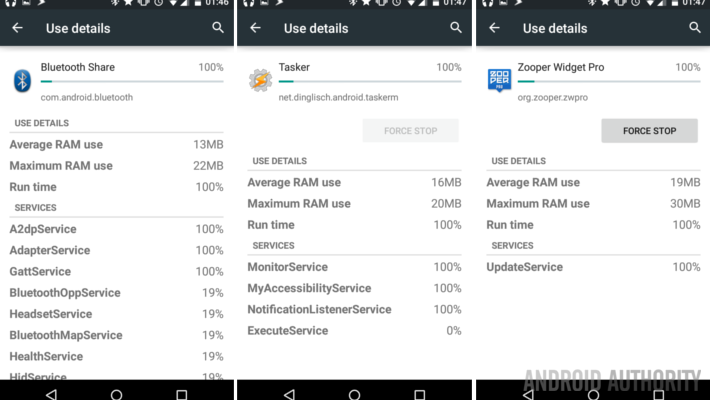 Android Settings Developer Options Process Stats apps