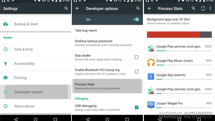 Android Settings Developer Options Process Stats