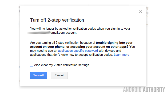 Google Account Two Factor disable