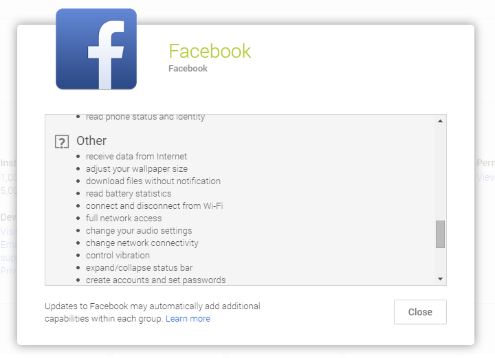 facebook permissions