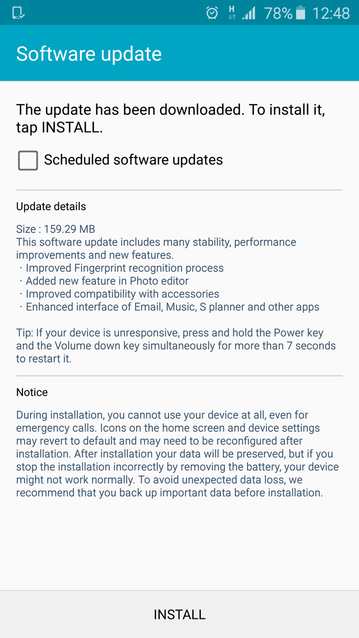 Galaxy S6 G920FXXU1AOE3 update log