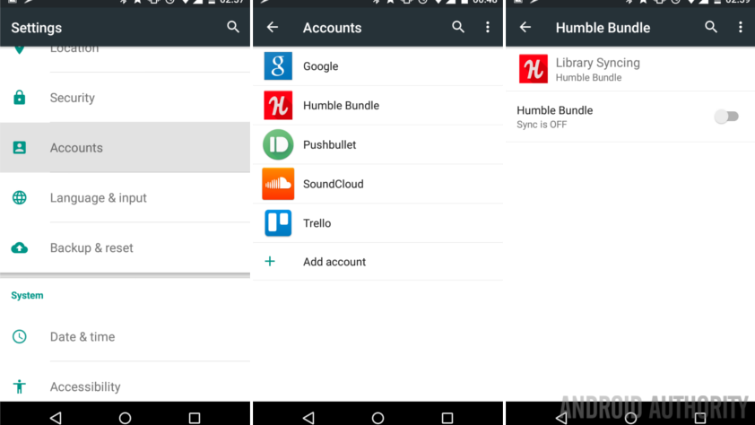 Android Accounts settings Sync