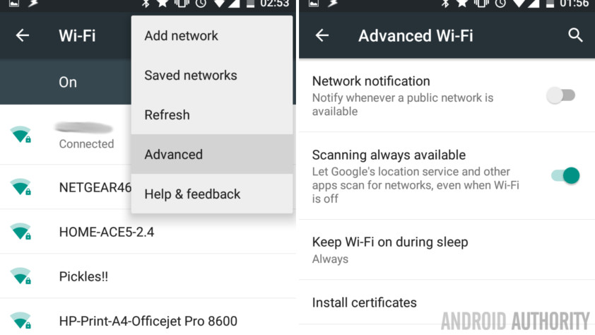 Android Data usage Advanced WiFi