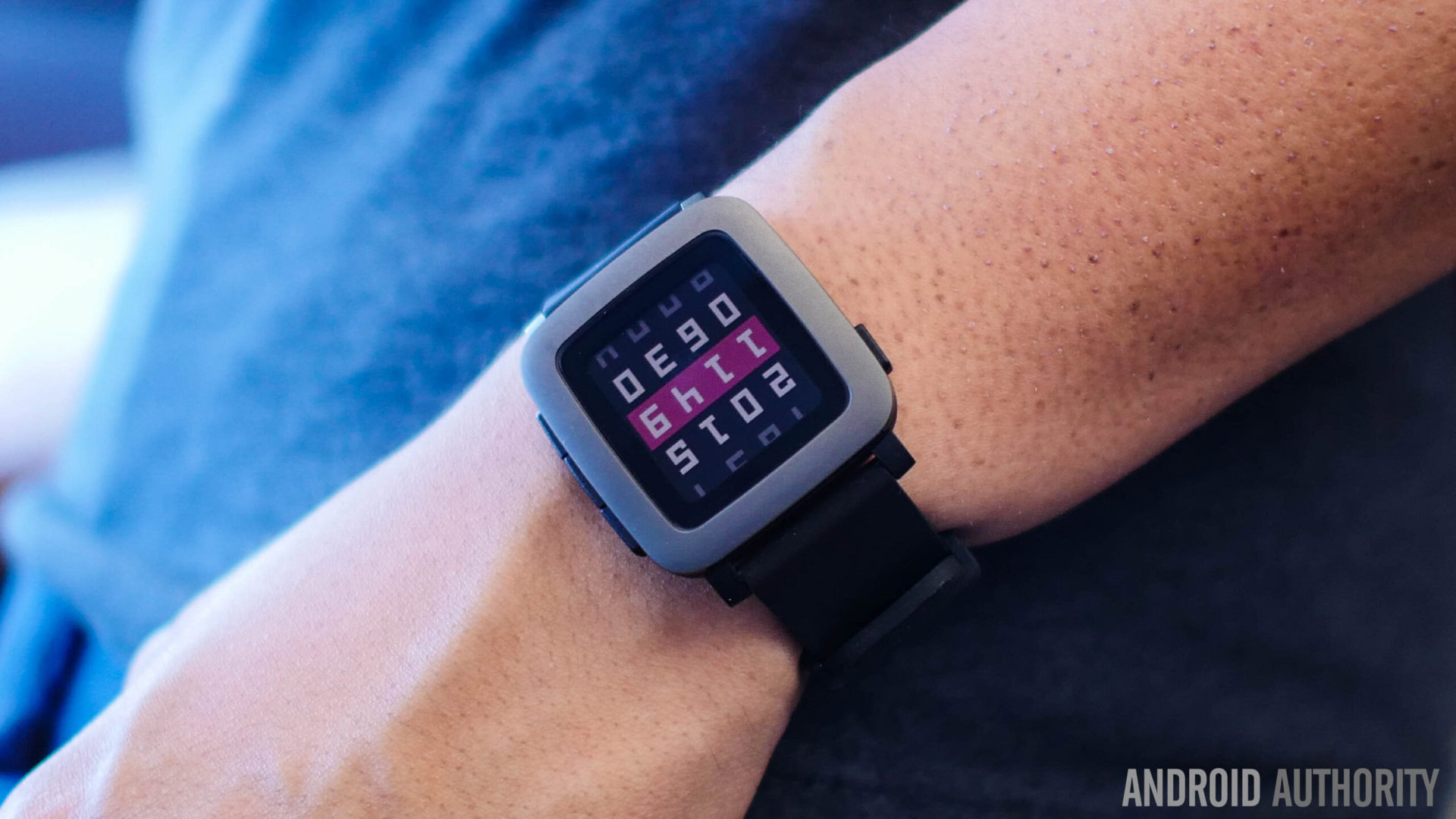 Pebble time watch on a wrist