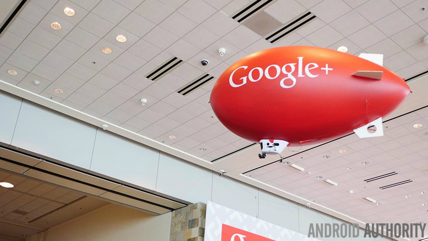A small Google Plus-branded indoor air balloon. 