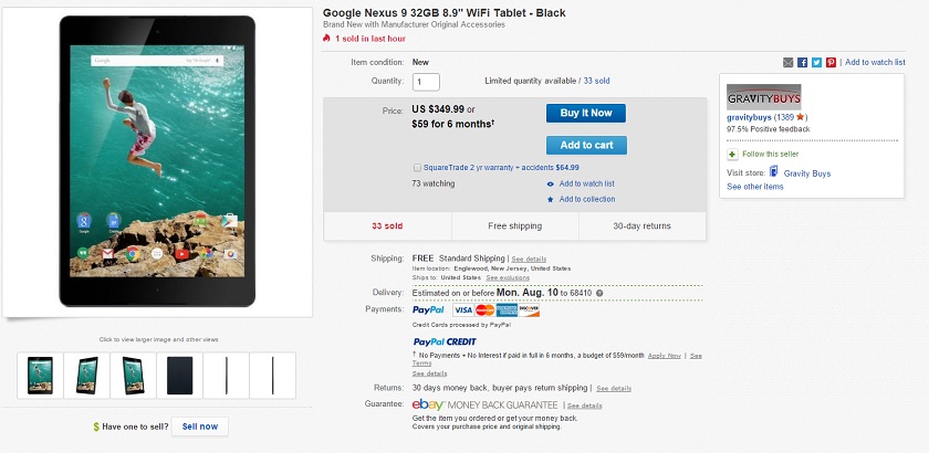 Get a brand new Nexus 9 for just $350