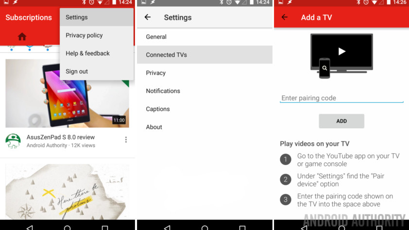 YouTube Settings Pair device