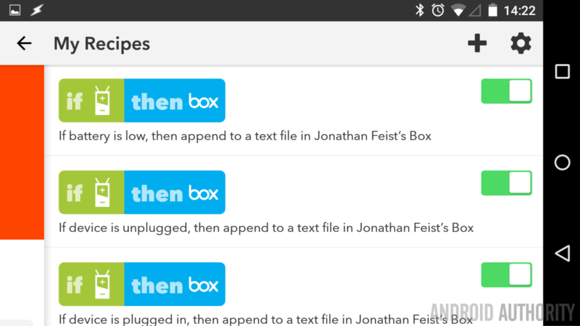 IF Android battery to Box recipes