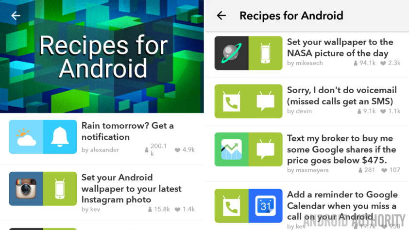 IF Notification recipes for Android