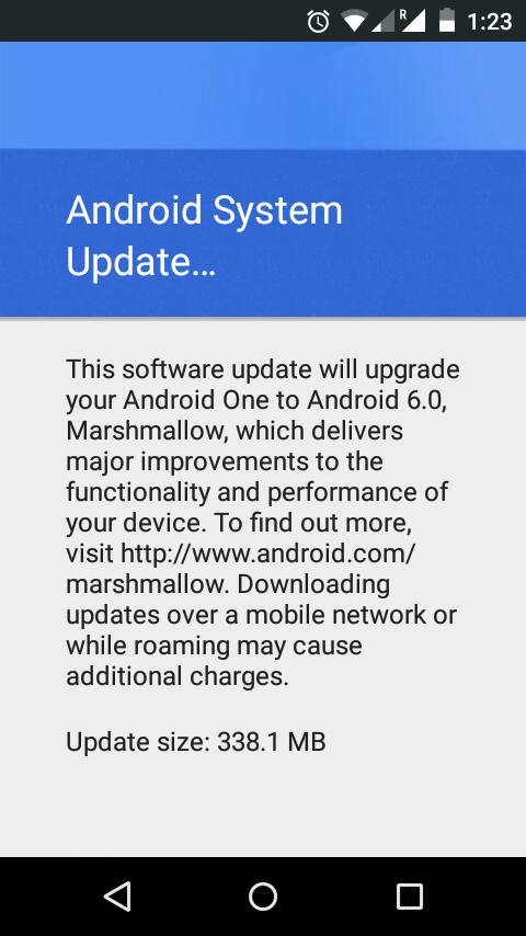 Android One Marshmallow update notification