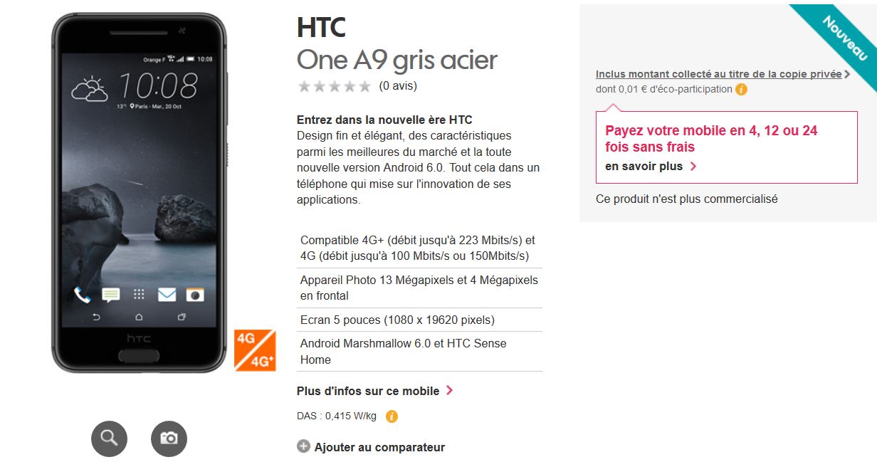 HTC One A9 Orange France