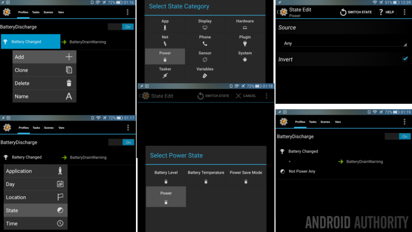 Tasker BatteryDrainAlarm Profile add trigger