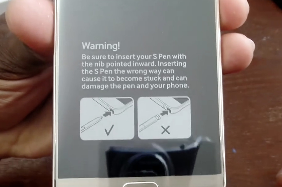 Galaxy Note 5 S Pen warning