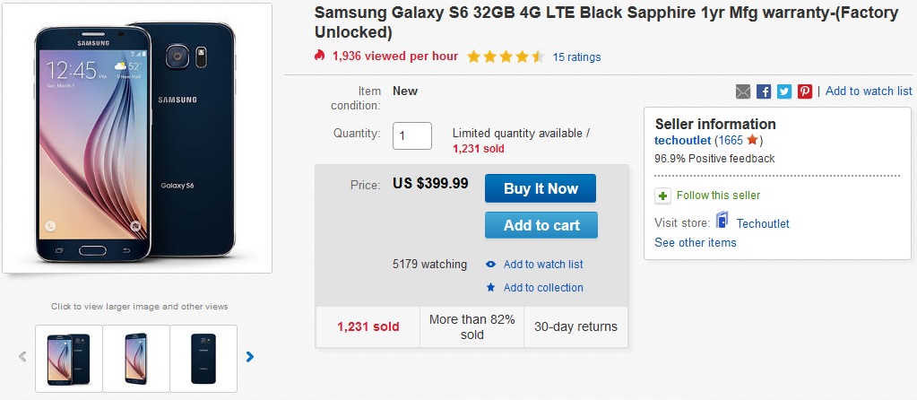 Samsung Galaxy S6 USD400 eBay offer