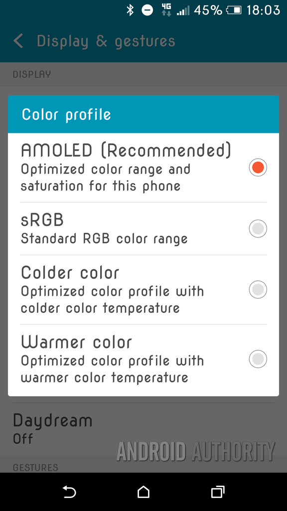 HTC One A9 Display Settings