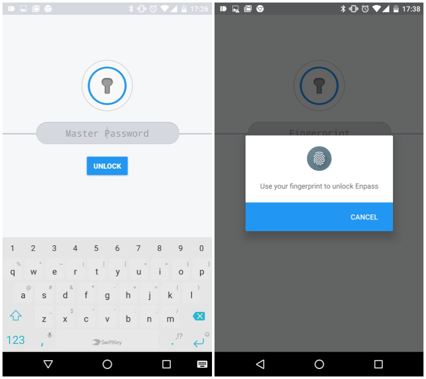 ENpass Password Manager master password fingerprint unlock