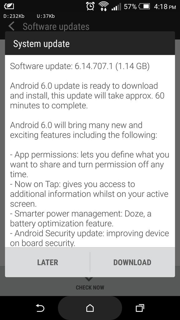 HTC One M8 Asia Marshmallow update