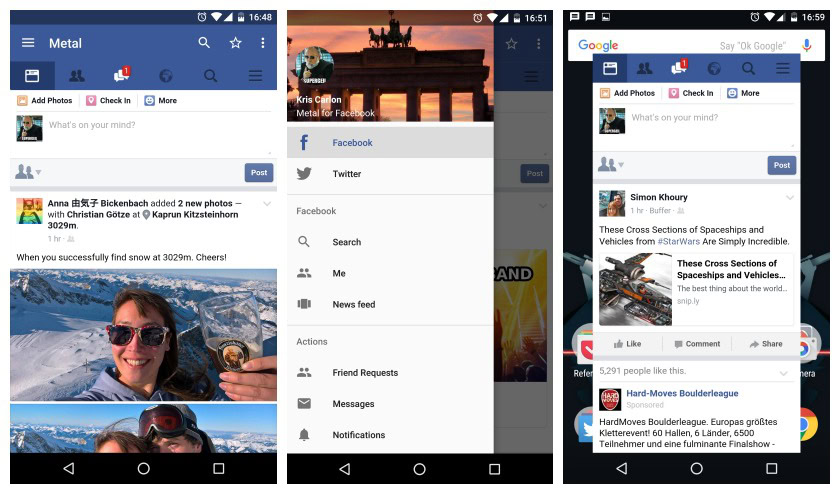 Metal for Facebook main nav bar