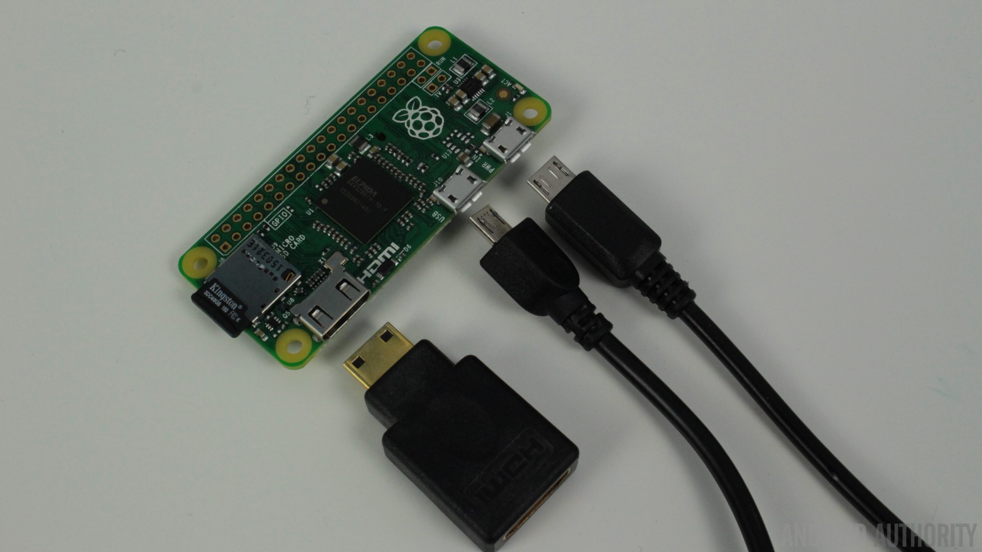 A Raspberry Pi Zero connected to power