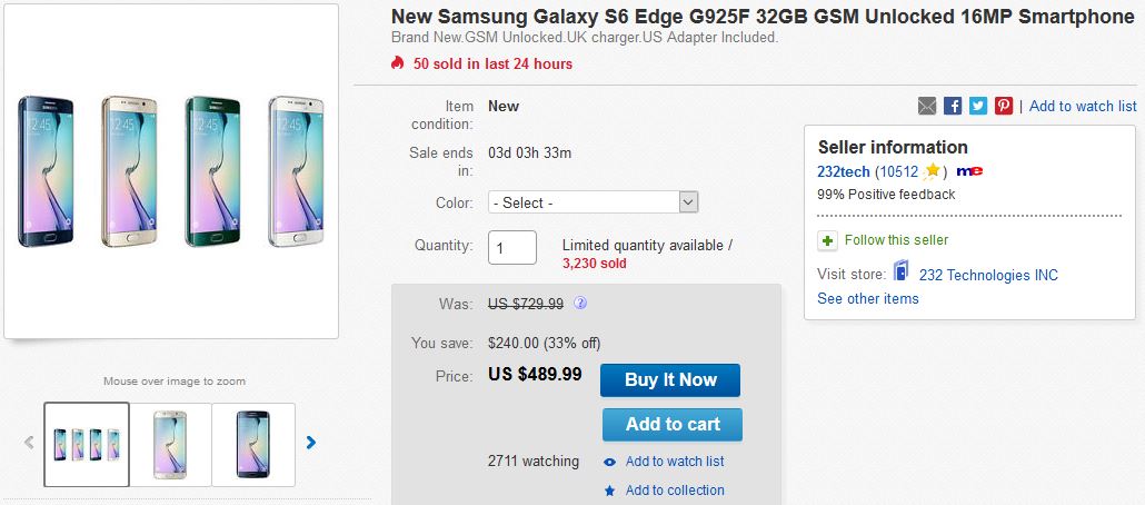 Samsung Galaxy S6 Edge ebay offer