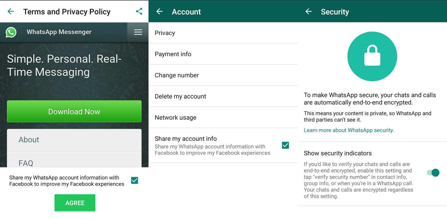 WhatsApp Facebook data sharing and encryption