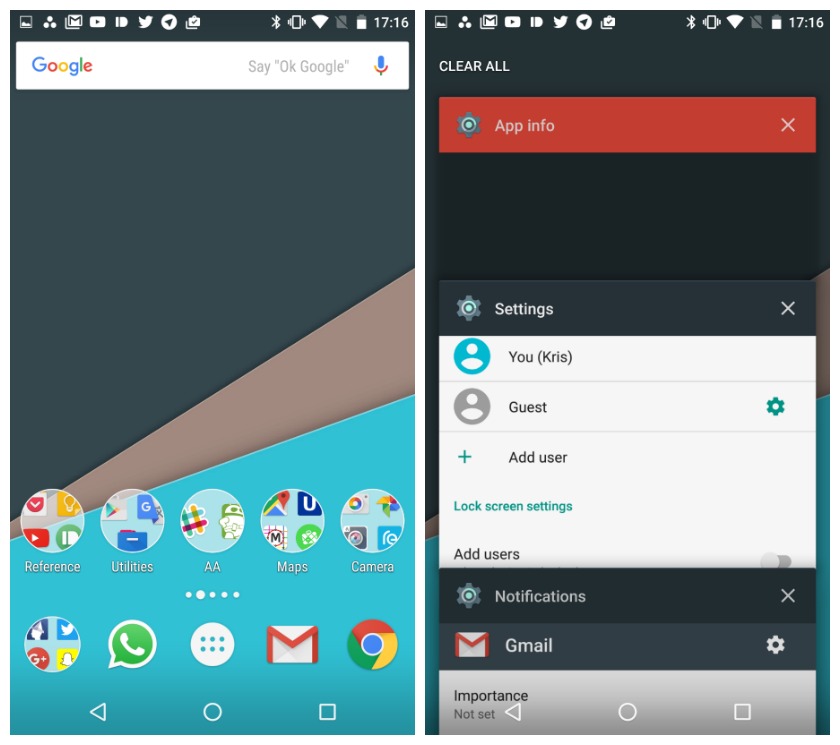 Android N Developer Preview 2 home screen folders recent apps clear all