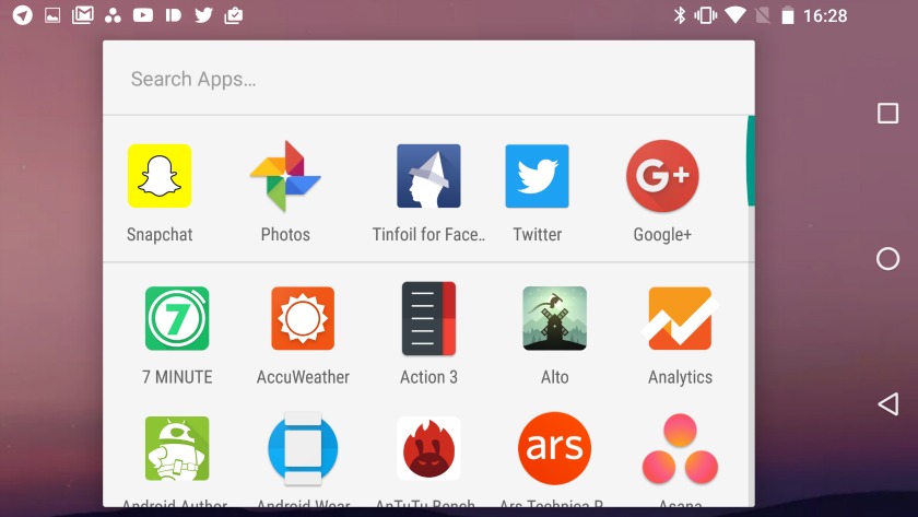 Android N Developer Preview 2 landscape format app drawer