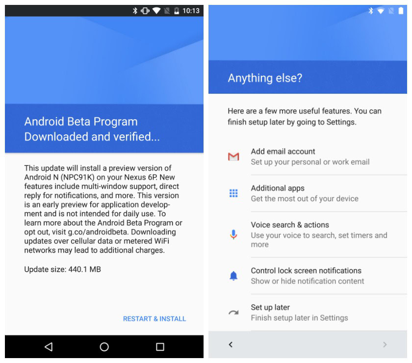 Android N Dveeloper Preview 2 Beta Program download anything else setup