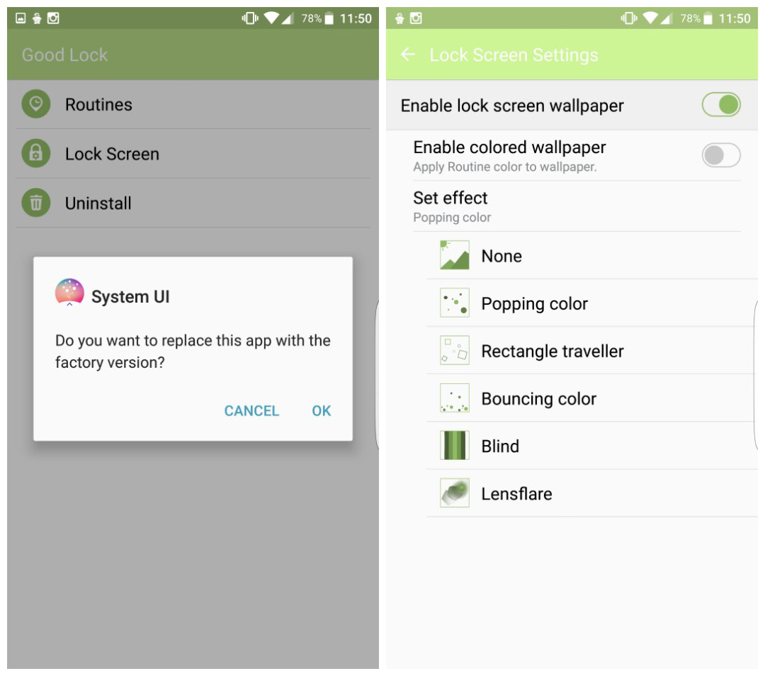 Samsung Good Lock settings and uninstall