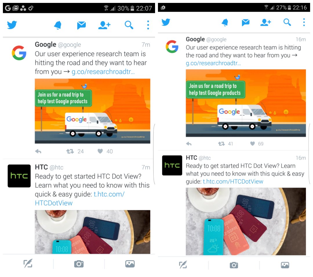 Twitter before and after Galaxy S7 DPI scaling