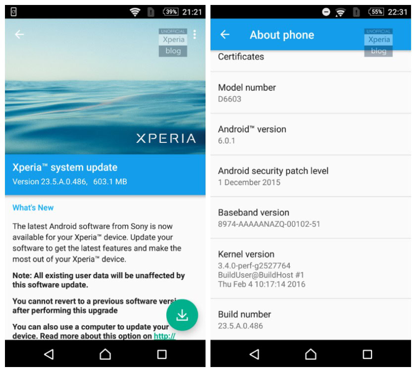 Xperia Marshmallow beta 1