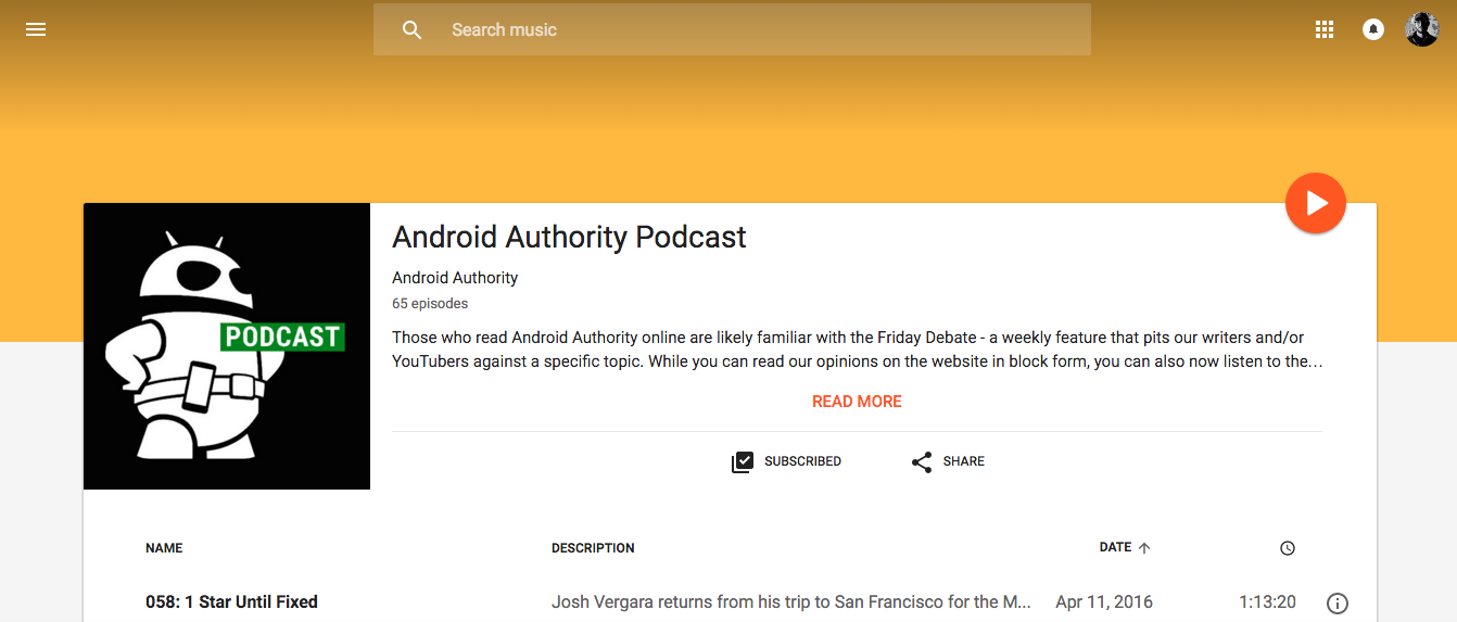 Android Authority podcast google play music