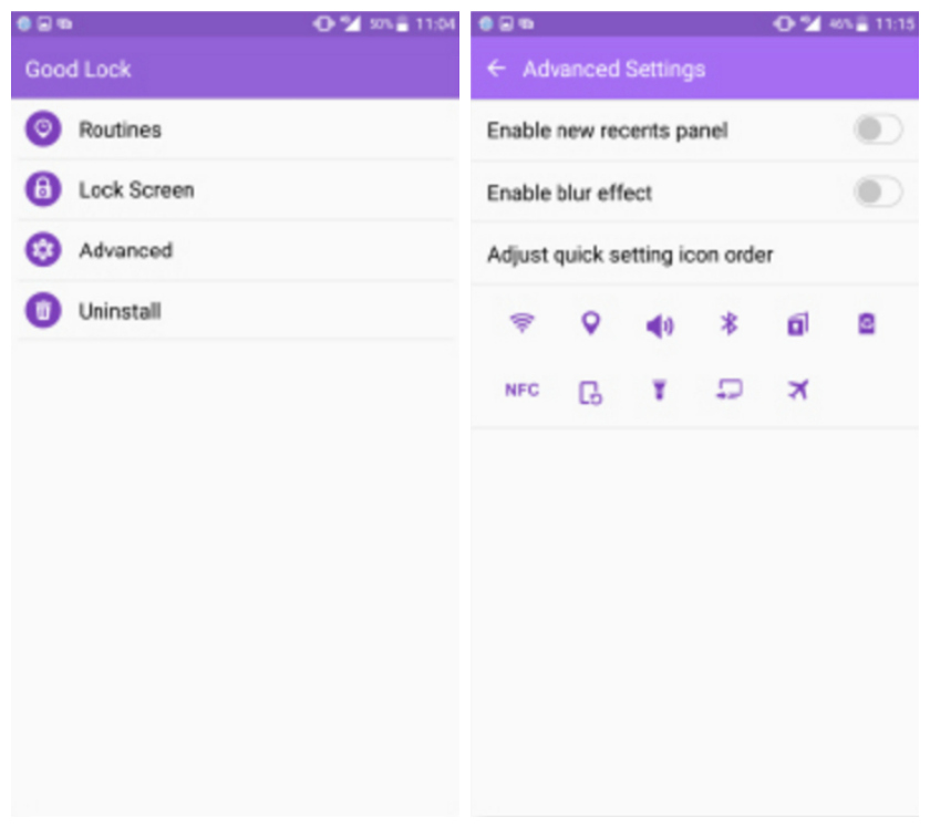 Samsung Good lock UI advanced settings menu