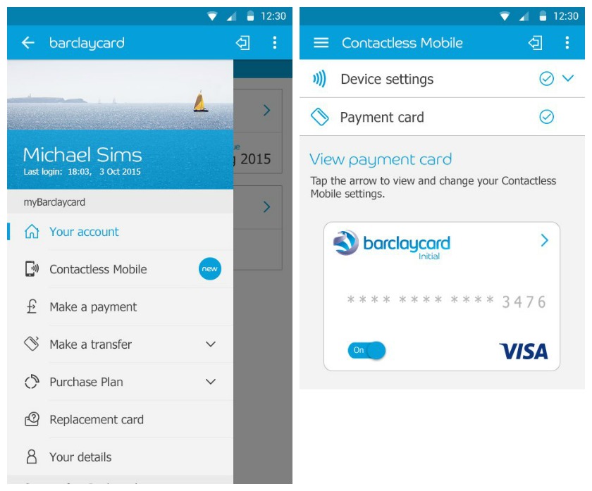 Barclayscard Android app contactless mobile