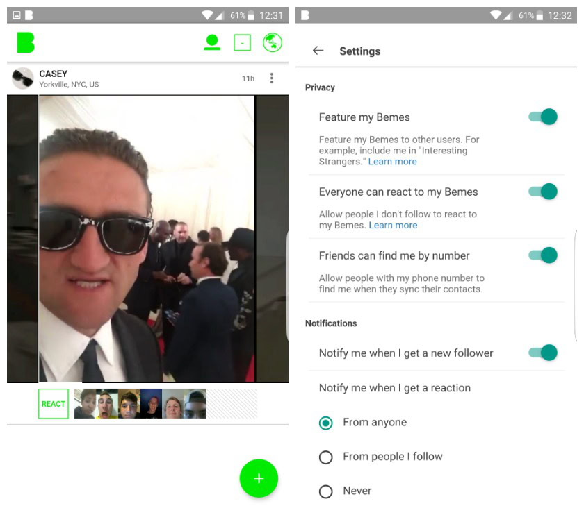 Beme Casey Neistat settings