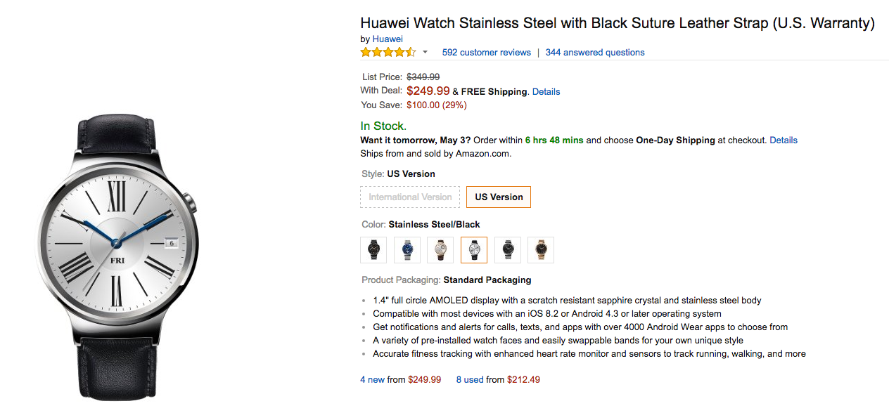 Huawei Watch Amazon deal 250