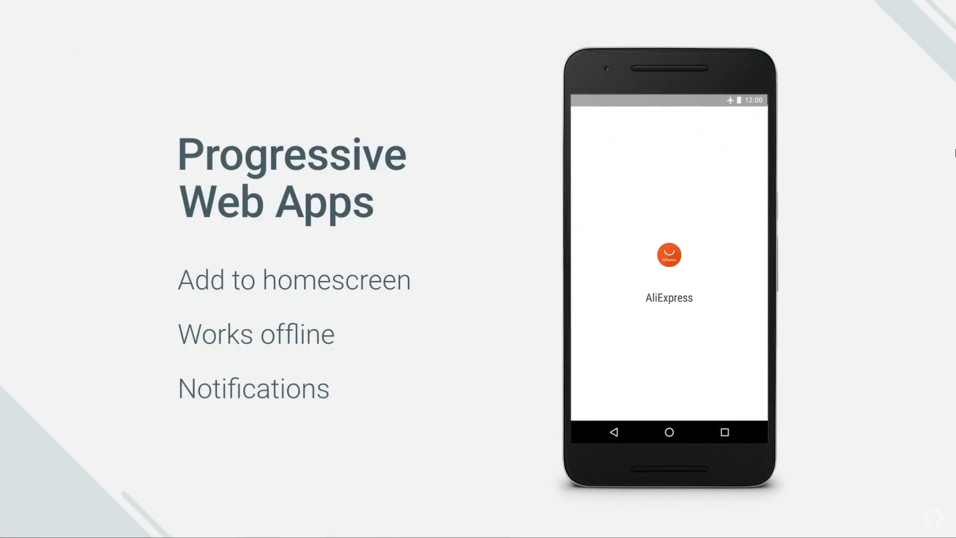 A Progressive Web Apps slide at Google I/O 2016.