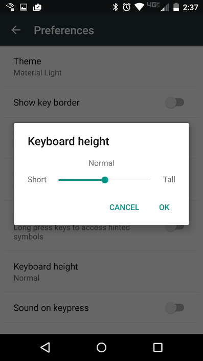 google keyboard height