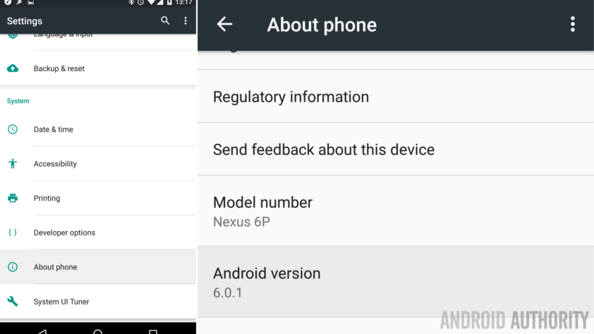 Android version settings