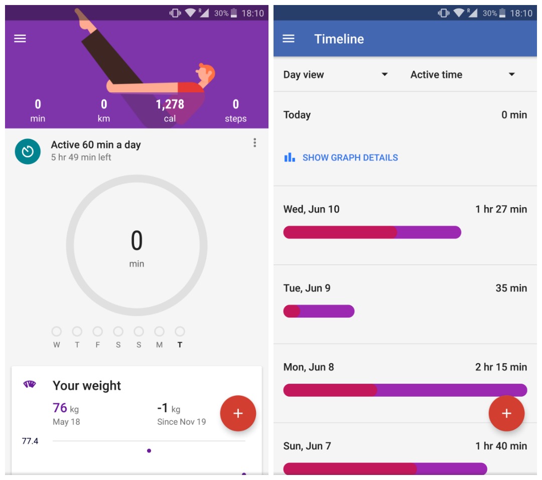 Google Fit Android update splash page timeline