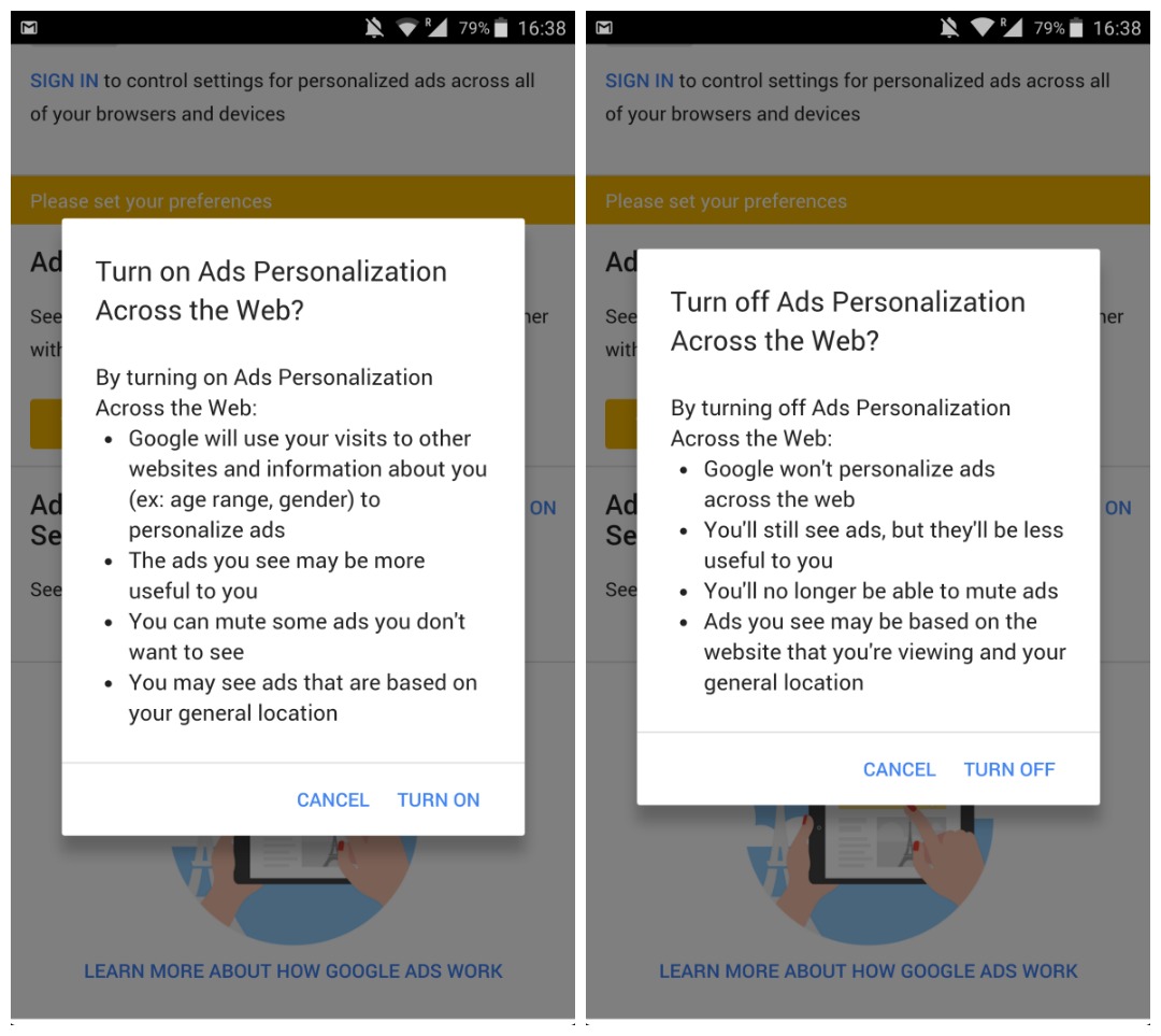 Google My Account ad settings ad personalization
