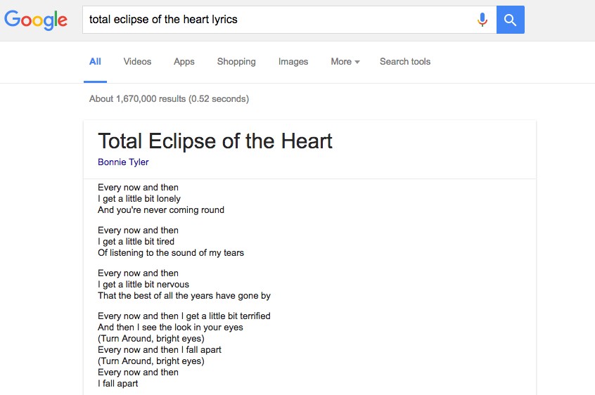 lyrics search results