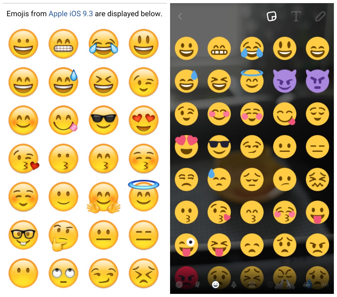 iOS emoji vs Android emoji